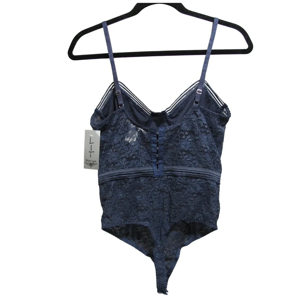 NWT Honey Punch Lace Bustier Teddy Bodysuit Navy Coquette Whimsygoth Y2K Size M